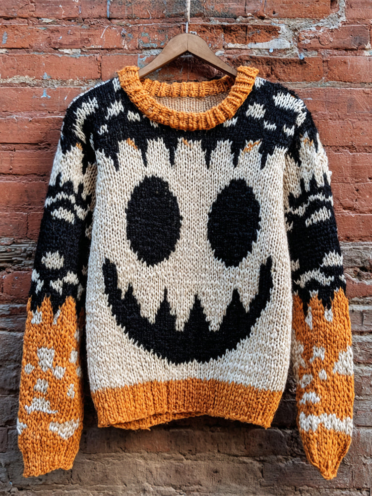 Halloween Pumpkin Evil Emoji Women's Icelandic Sweater artswardrobe