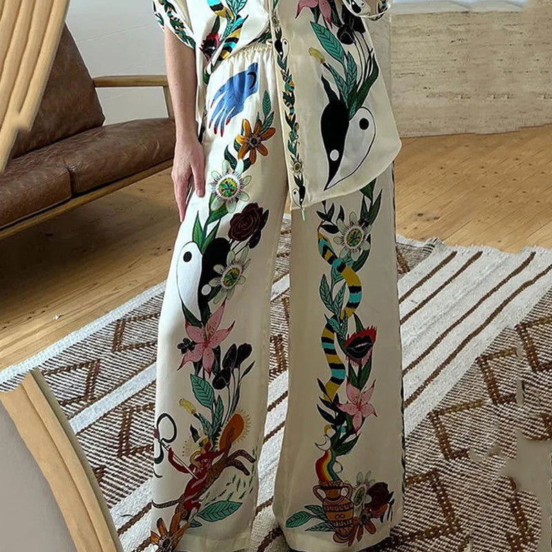 Flower Jungle Print Casual Two-piece Set artswardrobe