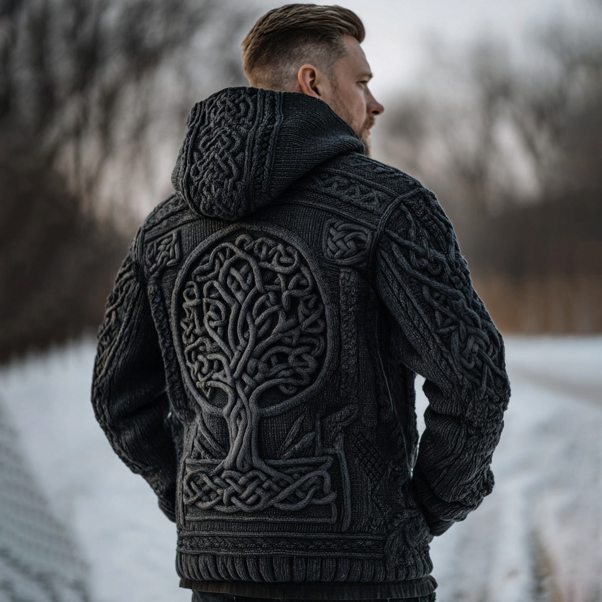 Men's Viking Life Of Tree Celtic Chunky Knit Zipper Hooded Sweater artswardrobe