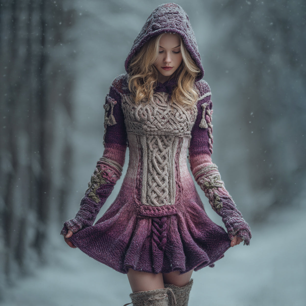 Women's Celtic Knot Ombre Hooded Sweater Dress artswardrobe