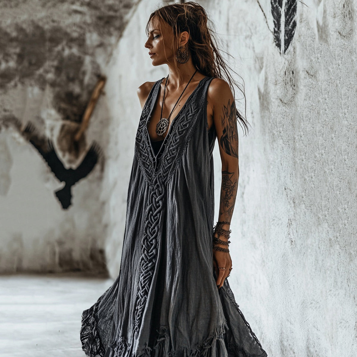 Women's Vintage Tribal Celtic Knot Art V Neck Tank Dress artswardrobe