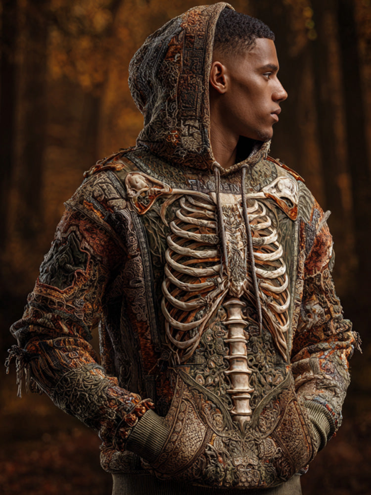 Vintage Halloween Bone And Floral Art Hooded Sweater artswardrobe