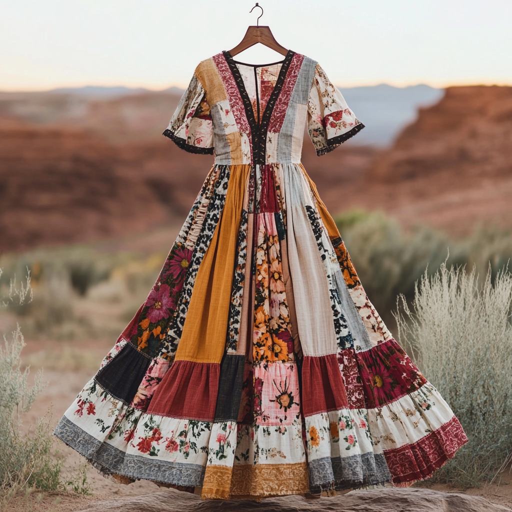 Vintage Floral Patchwork Art Pattern Art Midi Dress artswardrobe