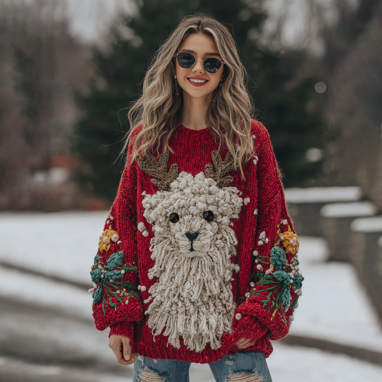 Cozy Cute Alpaca Christmas Greetings Chunky Knit Sweater artswardrobe