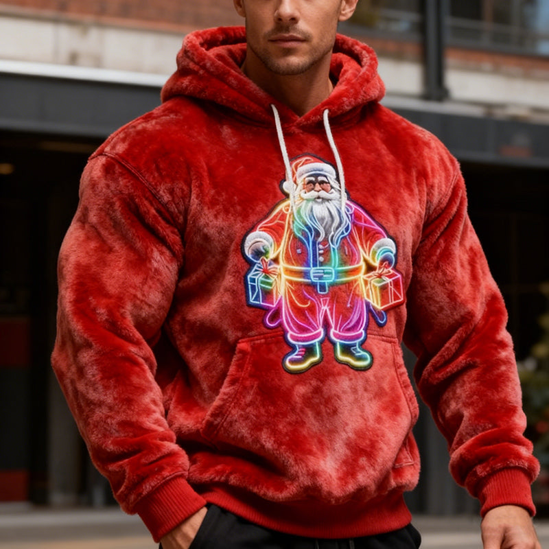 Comstylish Men's Christmas Santa Claus Pattern Flannel Hoodie