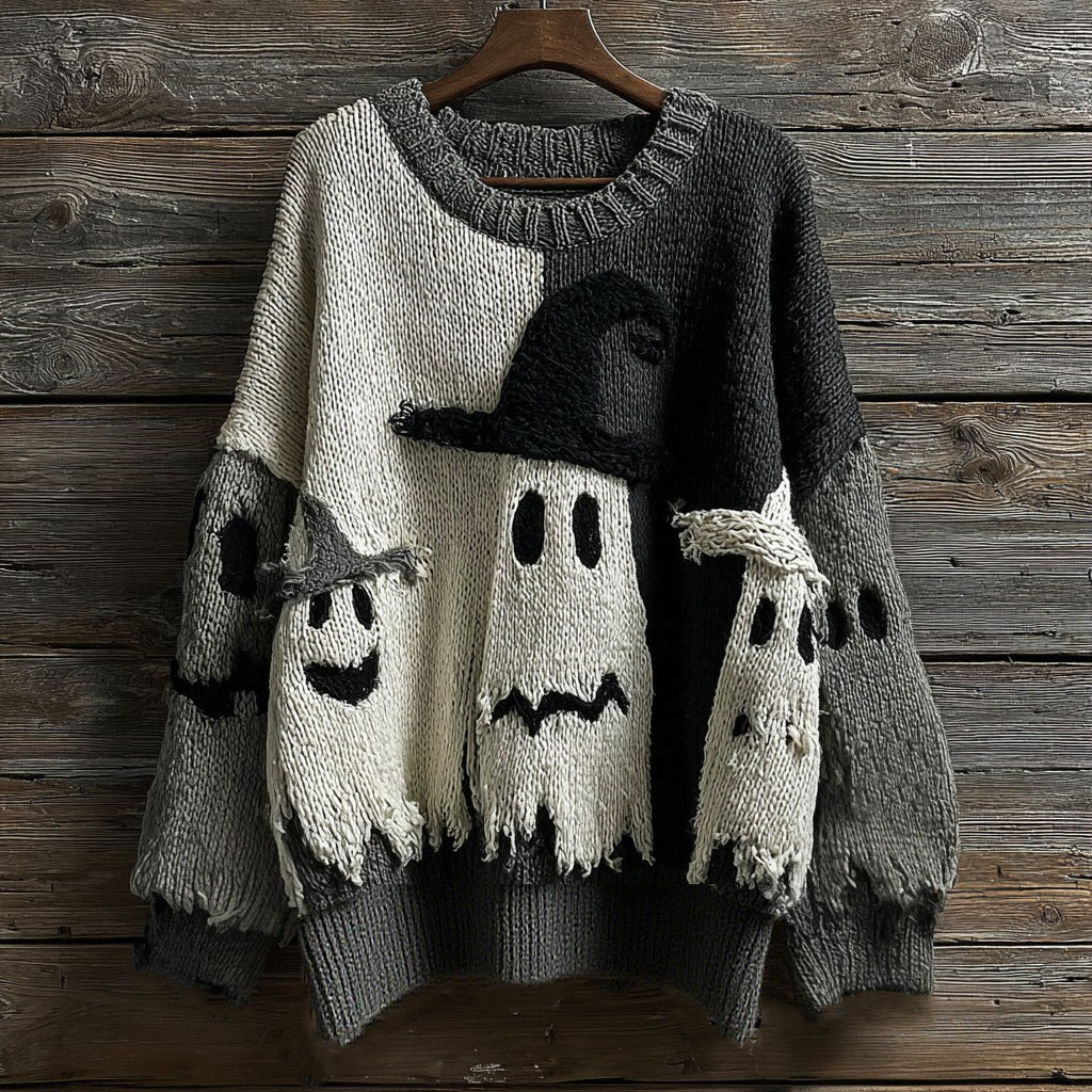 Halloween Ghost Knitted Warm Crew Neck Sweater elevenforest