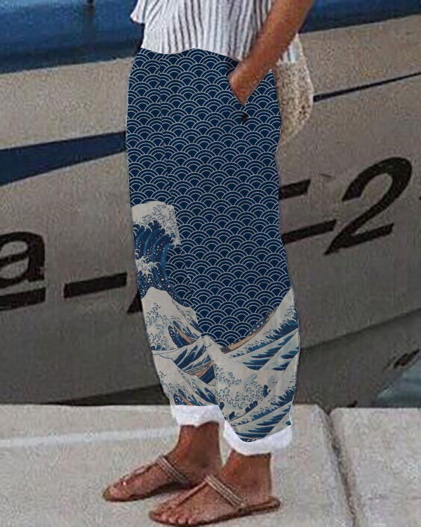 Casual Japanese Style Marine Elastic Band Casual Pants