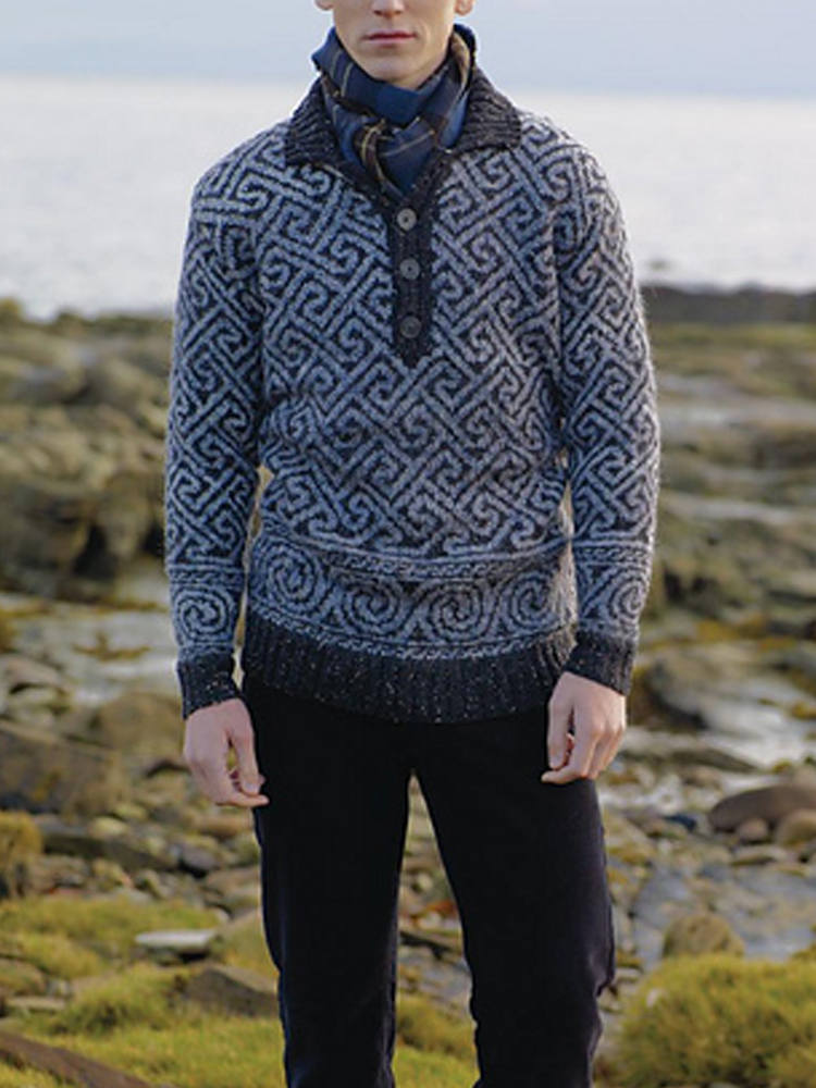 Vintage Floral Pattern Men's Half Button Sweater artswardrobe