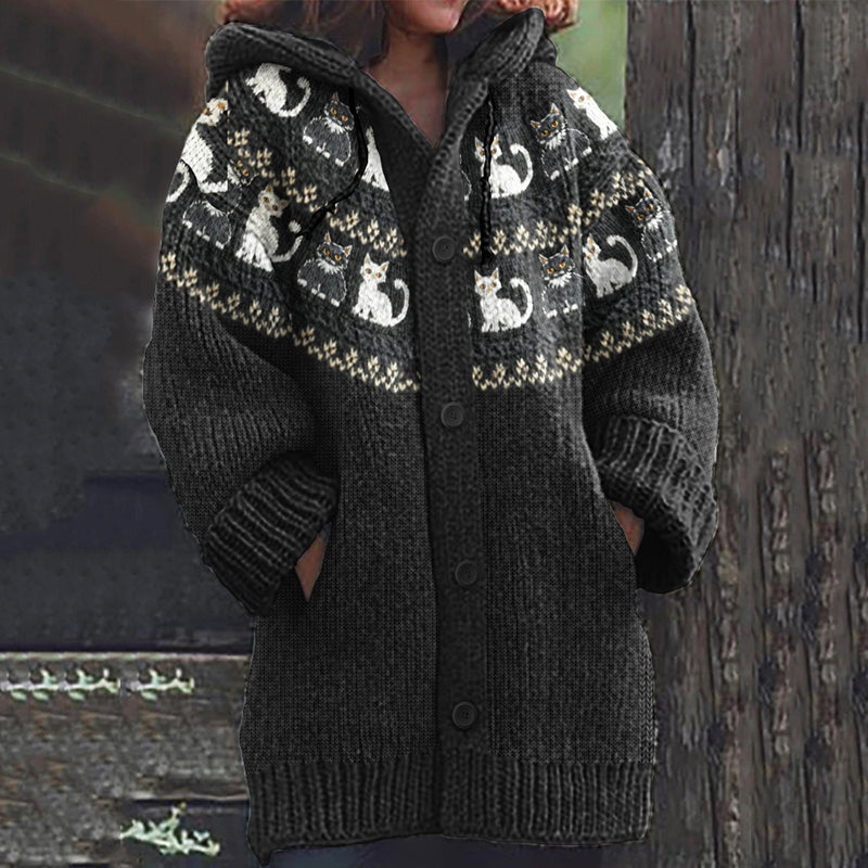 Vintage Cat Art Pattern Cozy Cardigan Sweater elevenforest