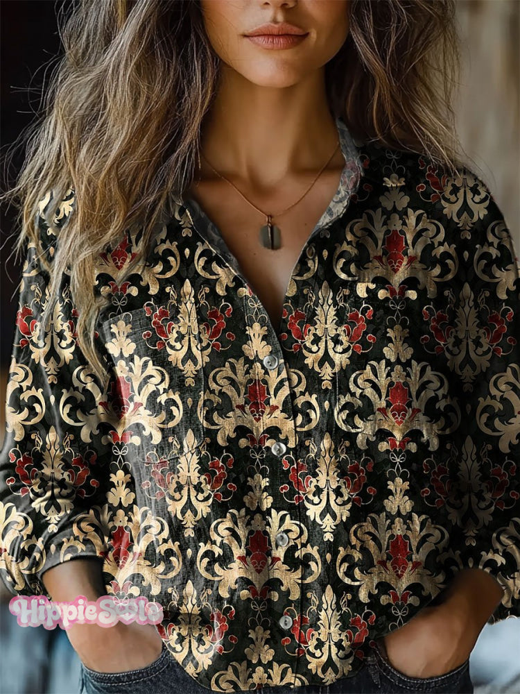 Women's Retro Flowers Print Casual Long Sleeve Comfortable Cotton Shir