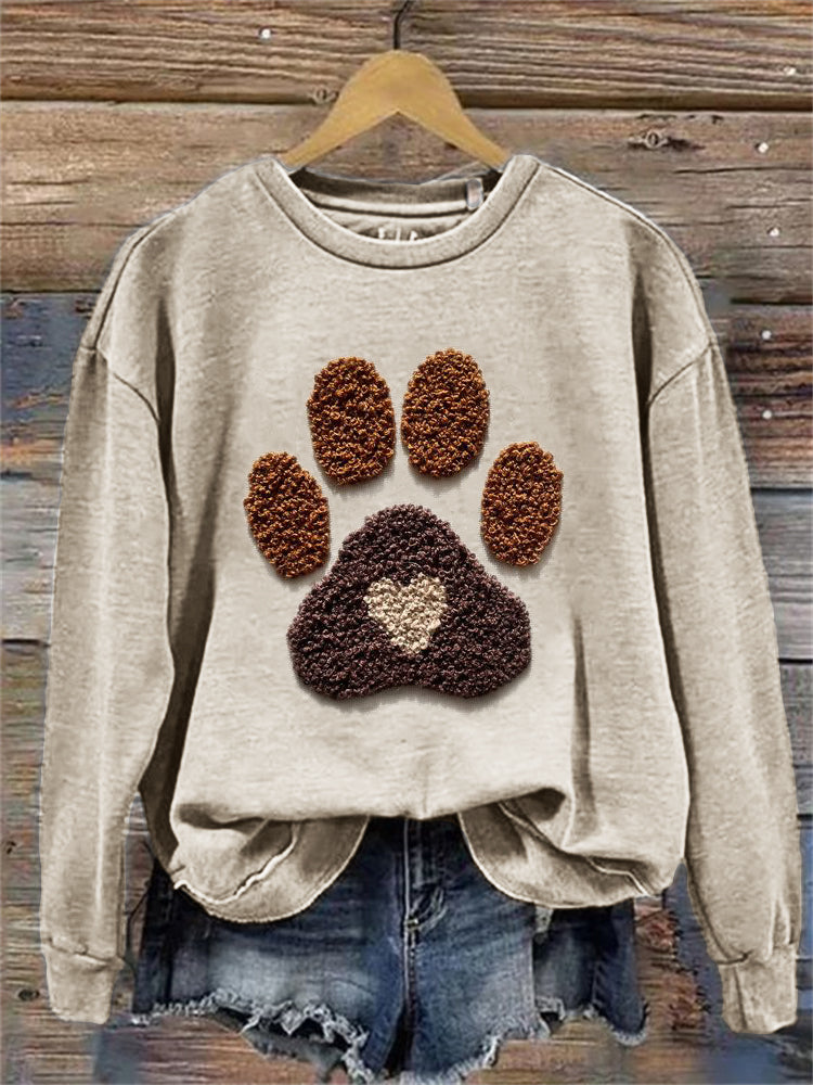 Comstylish Dog Lover Paw Print Punch Needle Embroidered Sweatshirt