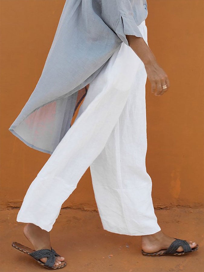 Women's Pocket Casual Cotton Linen Wide Leg Pants