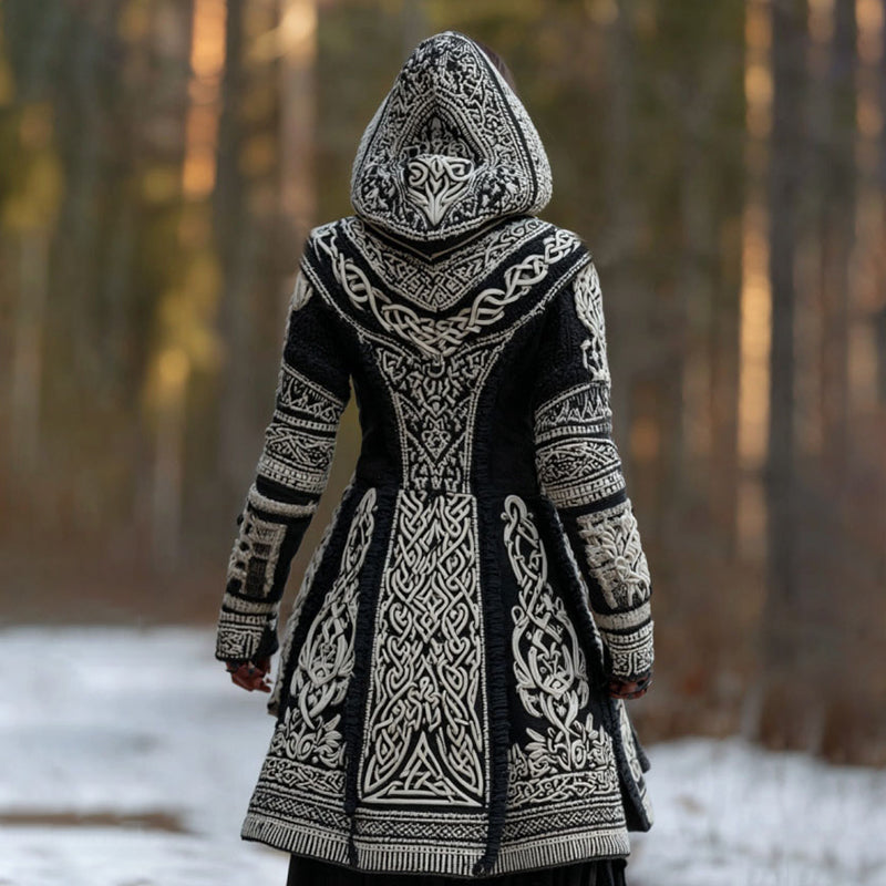 Women's Vintage Viking Celtic Color Block Knit Cozy Long Sweater Jacket artswardrobe
