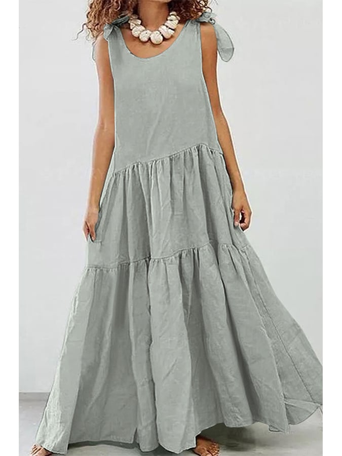 Women's Cotton Linen Solid Color Sleeveless Dress