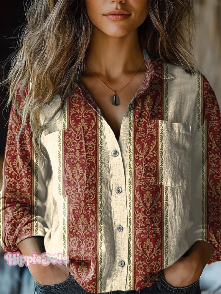 Women's Retro Floral Print Casual Long Sleeve Comfortable Cotton Shirt