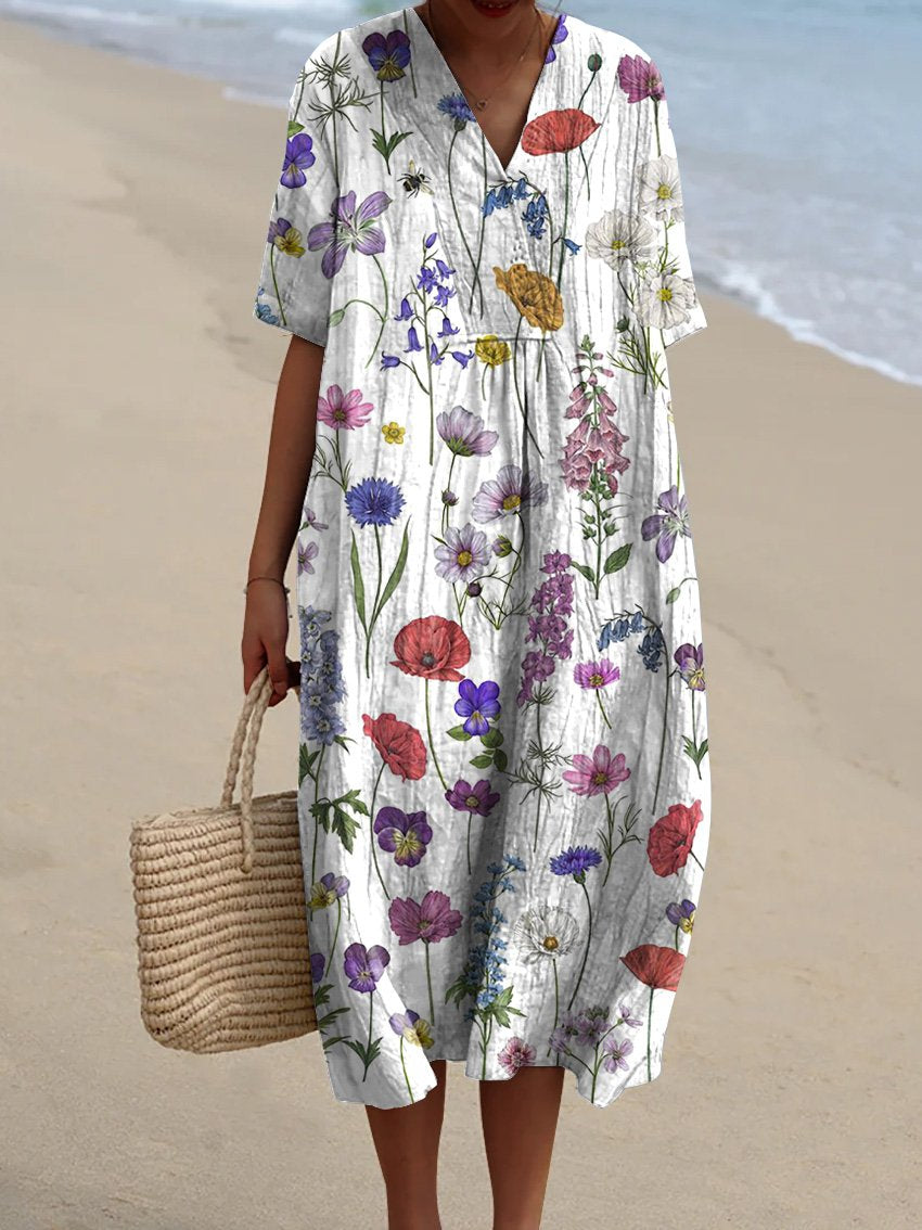 Spring Botanical Garden Pattern Printed Women's Flowy Dress