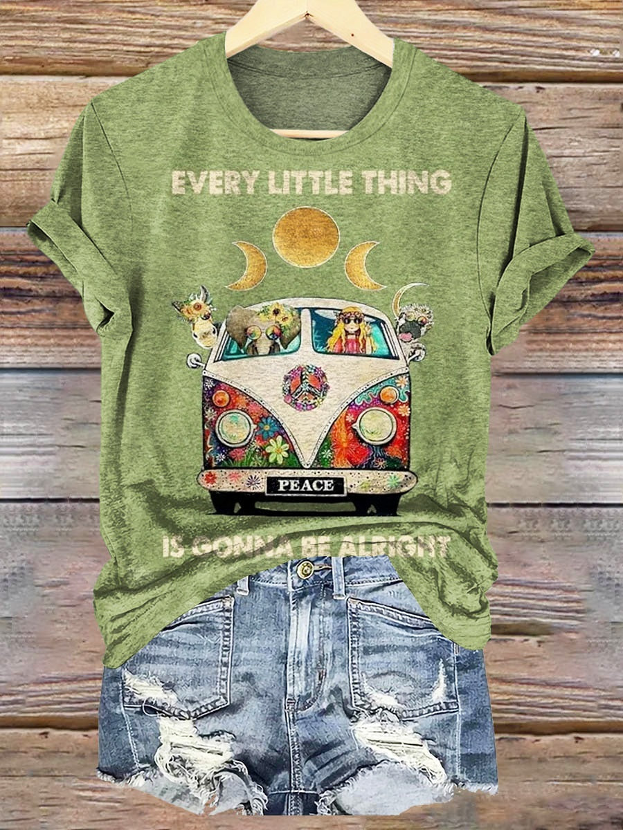 Women's Every Little Thing Is Gonna Be Alright Print Crew Neck T-shirt