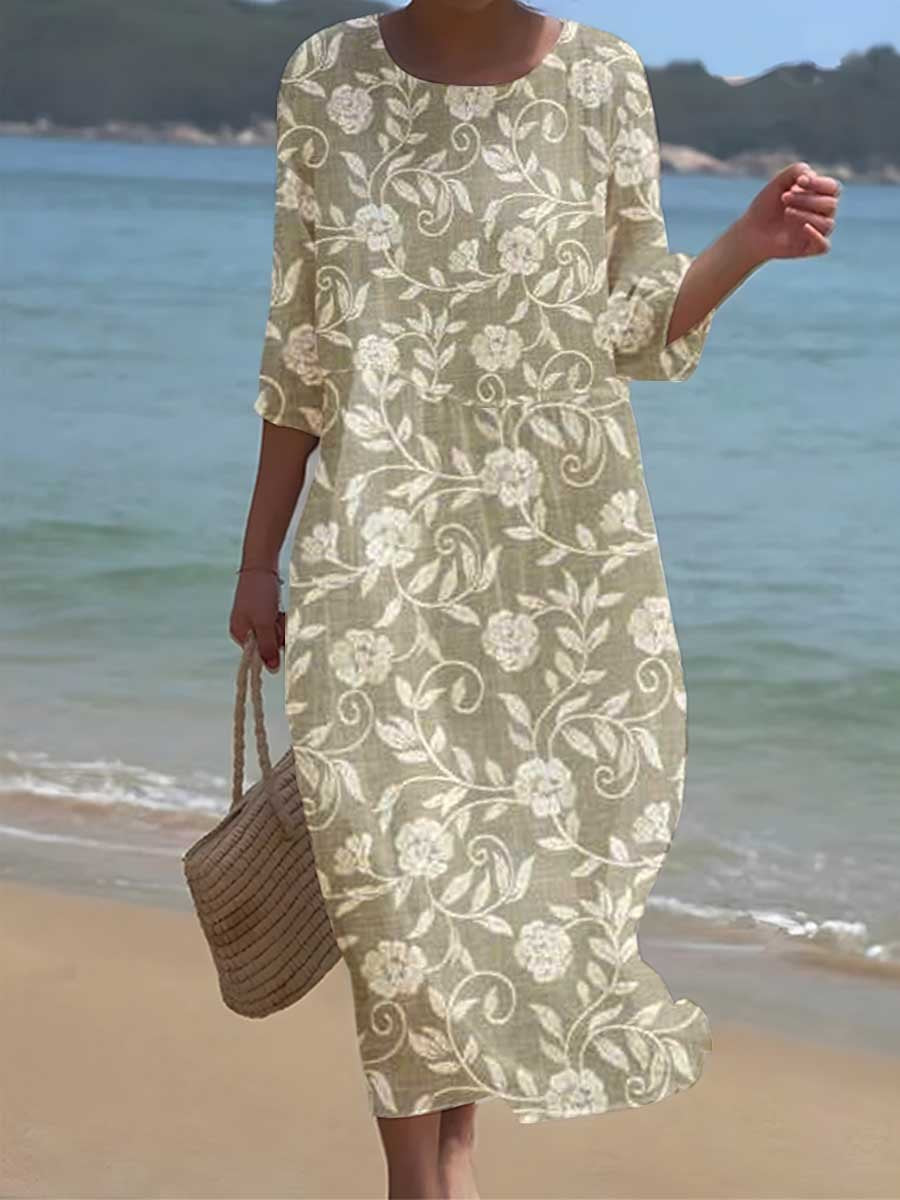 Women's Elegant Beach Resort Floral Pattern Flowing Dress