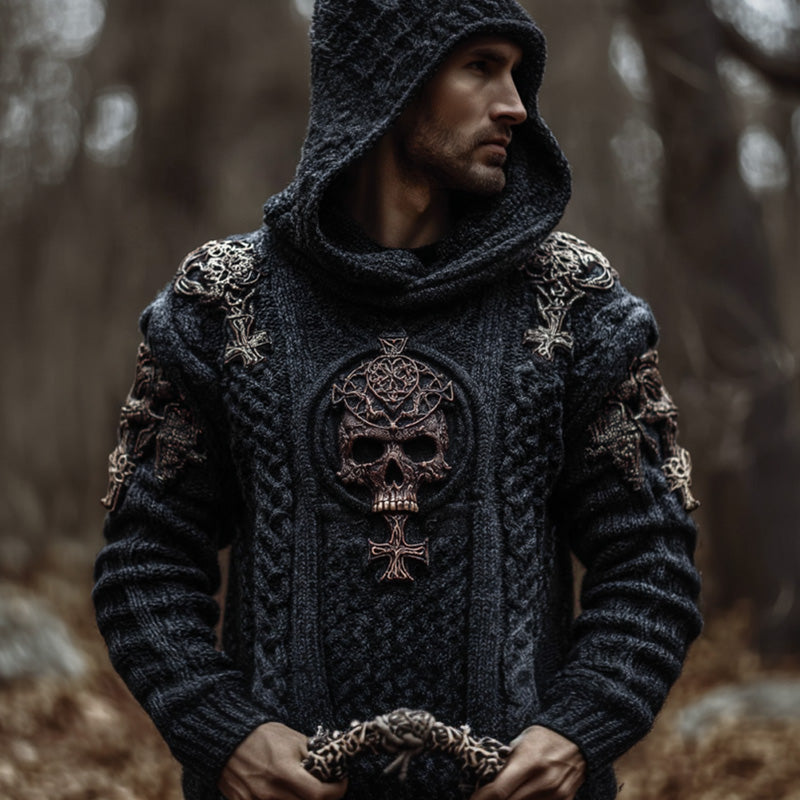 Men's Halloween Metal Skull Cross Sweater artswardrobe
