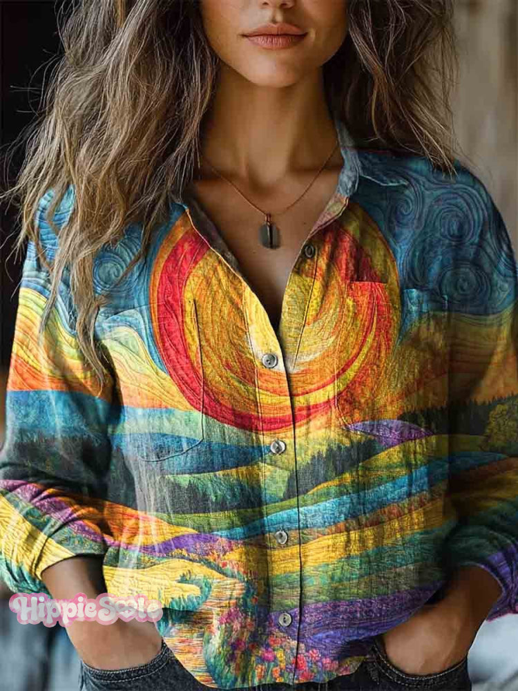 Women's Colorful Sunshine Collage Print Casual Long Sleeve Comfortable