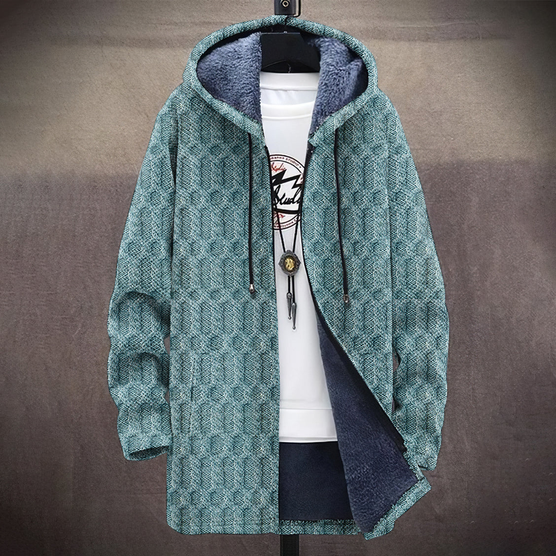 Men's Vintage Knitted Graphic Art Comfort Plush Hooded Coat elevenforest