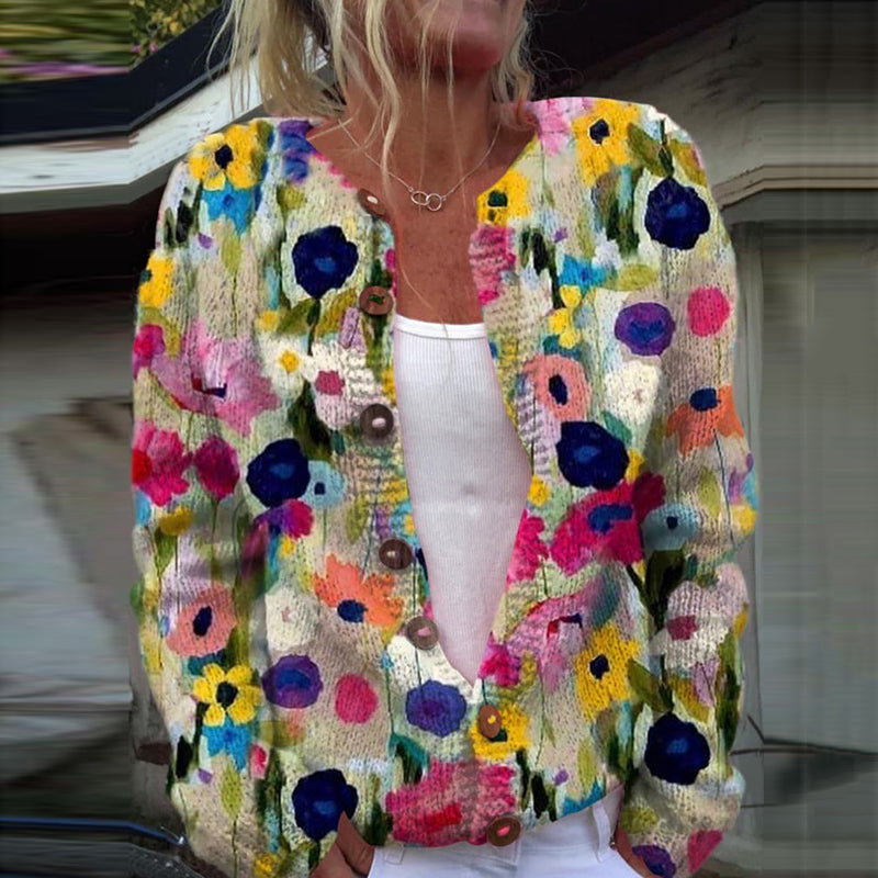 Vintage Floral Art Pattern Cozy Cardigan Sweater artswardrobe