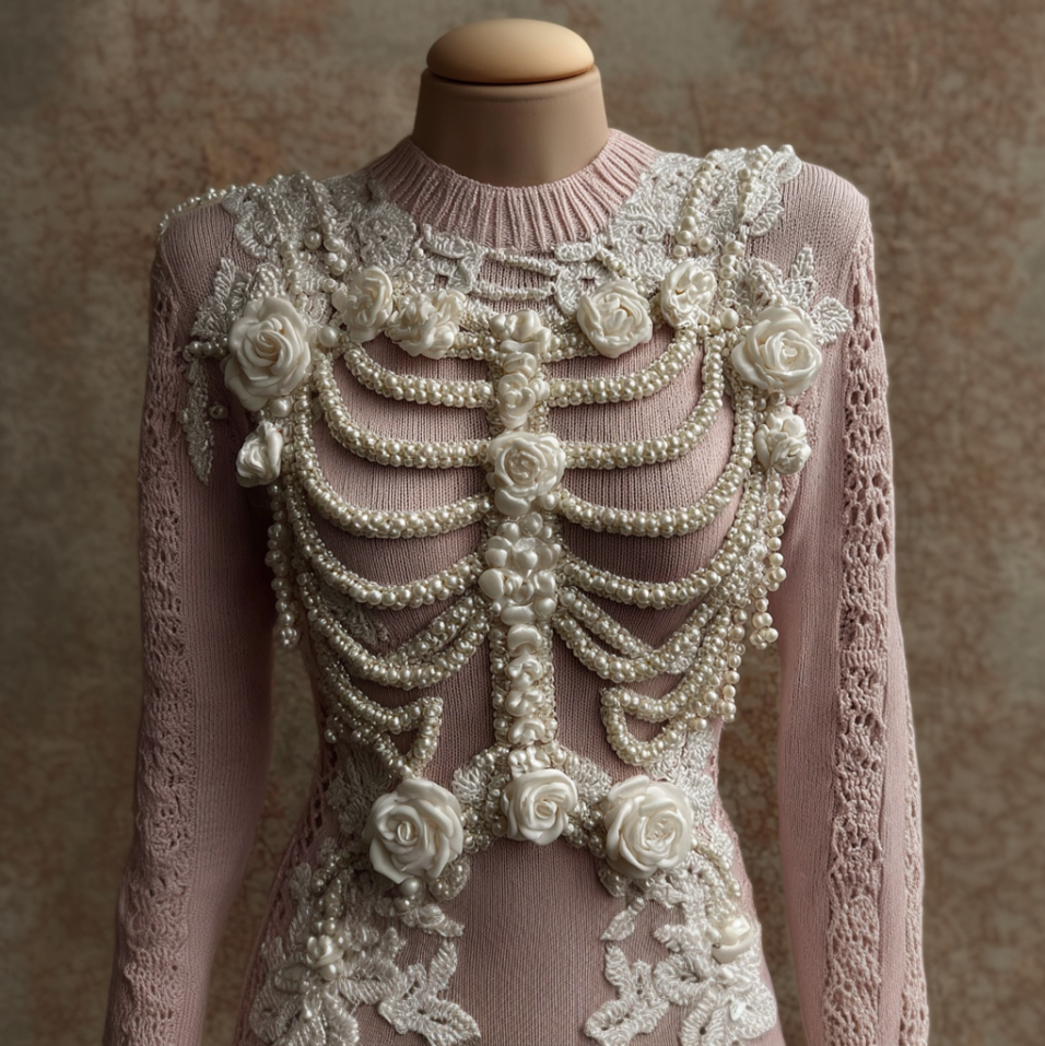 Halloween Women's Plant Flower And Anatomy Design Knit Sweater artswardrobe