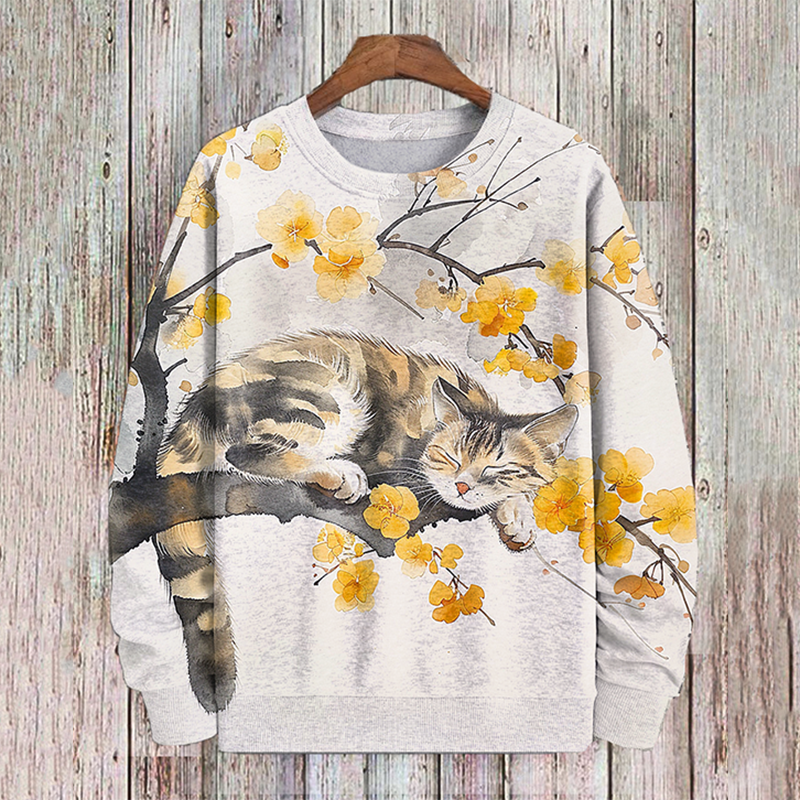 Men's Cat Taking A Nap Art Print Casual Sweatshirt elevenforest