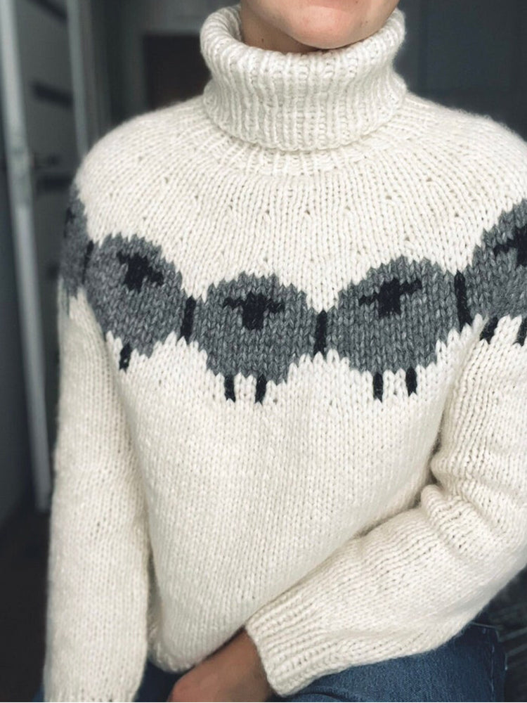 Cute Sheep Pattern Cozy Knit Sweater artswardrobe