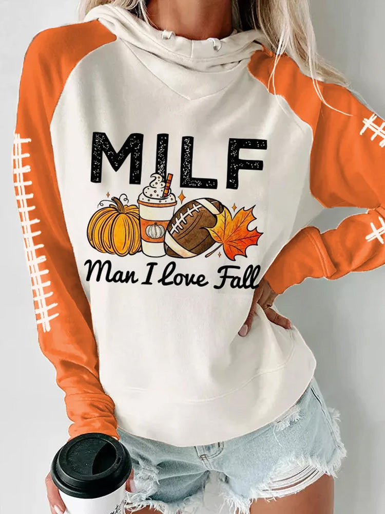 Women's Milf - Man I Love Fall Football Fans Gameday Casual Hoodie artswardrobe
