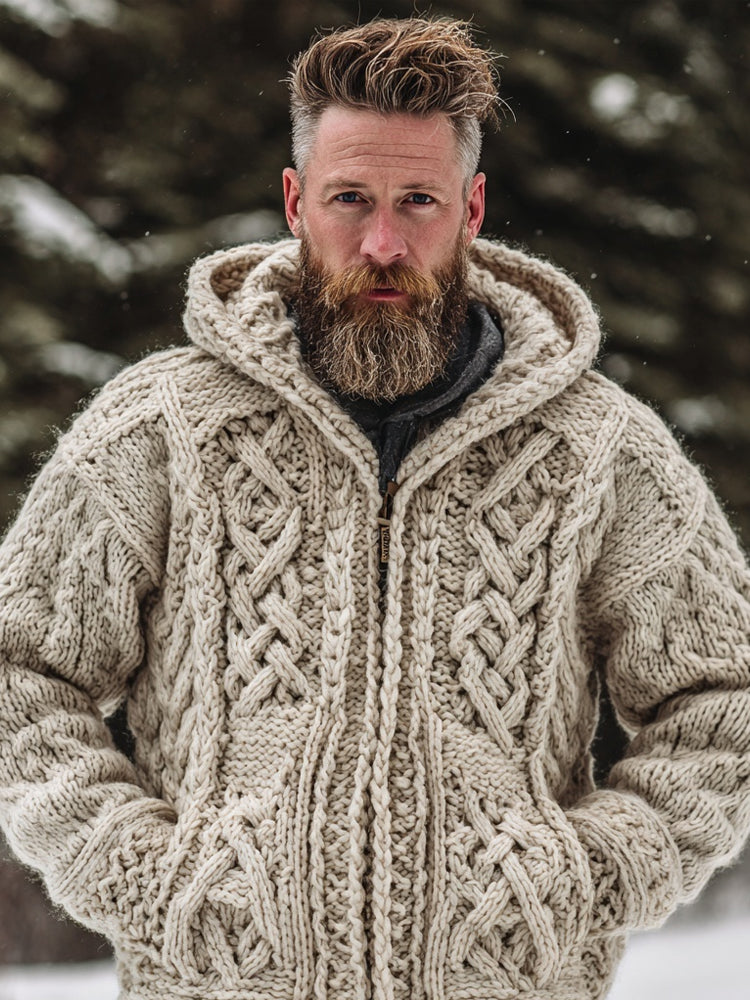 Men's Vintage Viking Celtic Knot Full Zip Cozy Knit Hoodie elevenforest