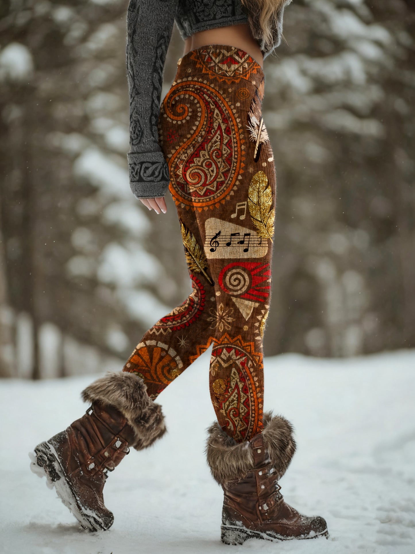 Women's Vintage Bohemian Art Print Slim-Fit Casual Pants