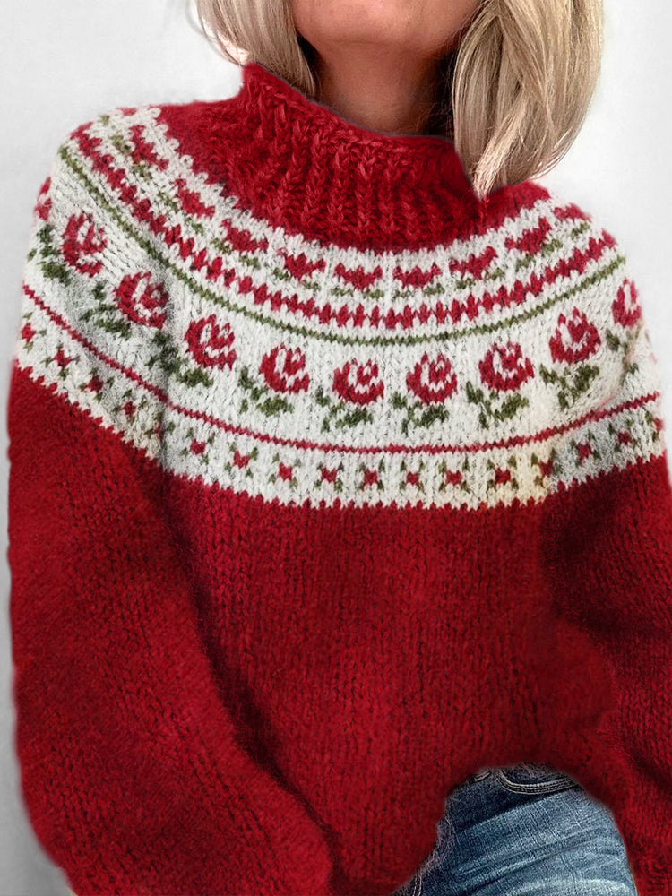 Valentine's Day Cottage Roses Yoke Turtleneck Isle Sweater elevenforest