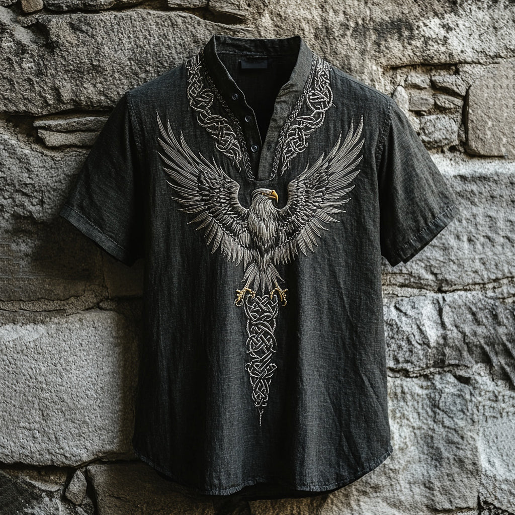 Men's Celtic Knot Eagle Linen Shirt artswardrobe