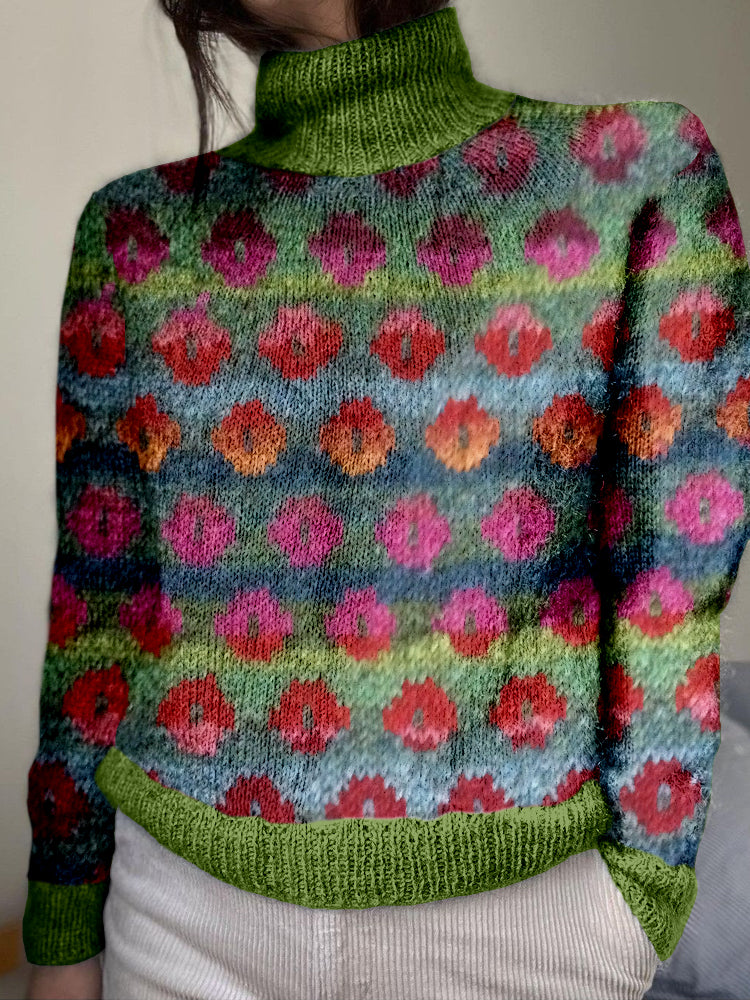 Vintage Poppy Knitted Pattern Cozy Sweater artswardrobe