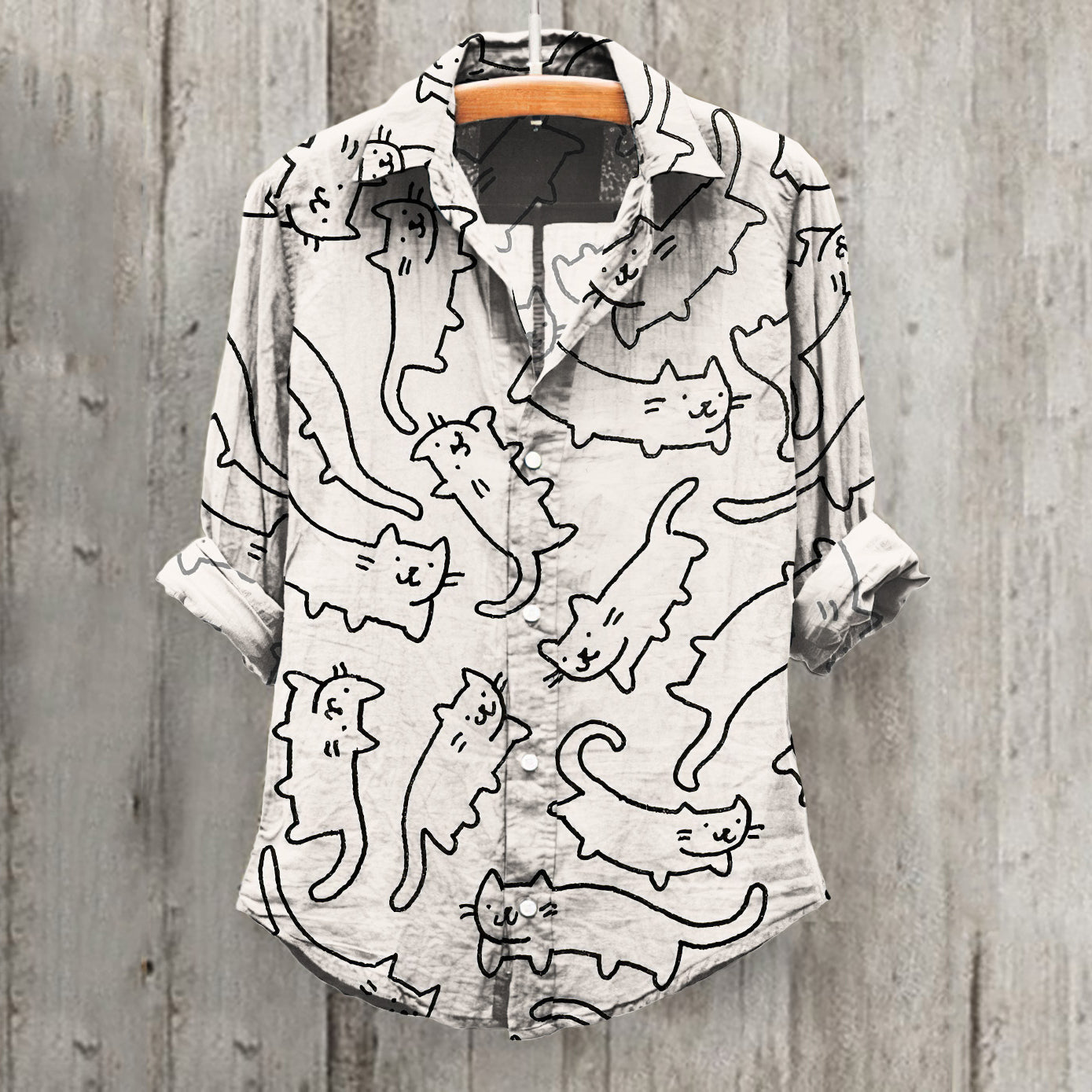 Cat Print Long Sleeve Casual Shirt elevenforest