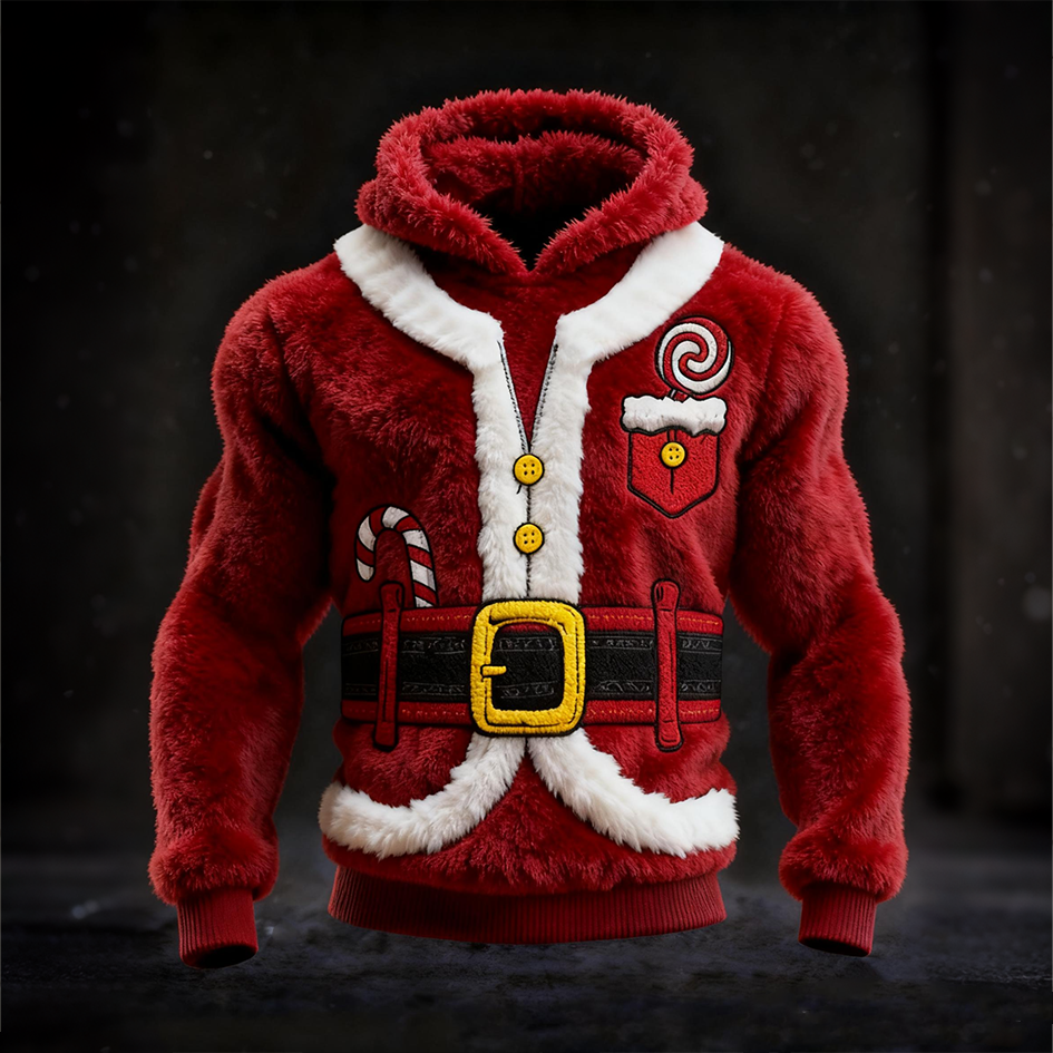 Comstylish Retro Fun Christmas Elements Design Men's Hooded Flannel Sweatshirt