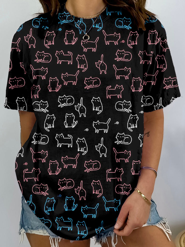 Comstylish Trans Flag Colors Cats Pattern Comfy T Shirt