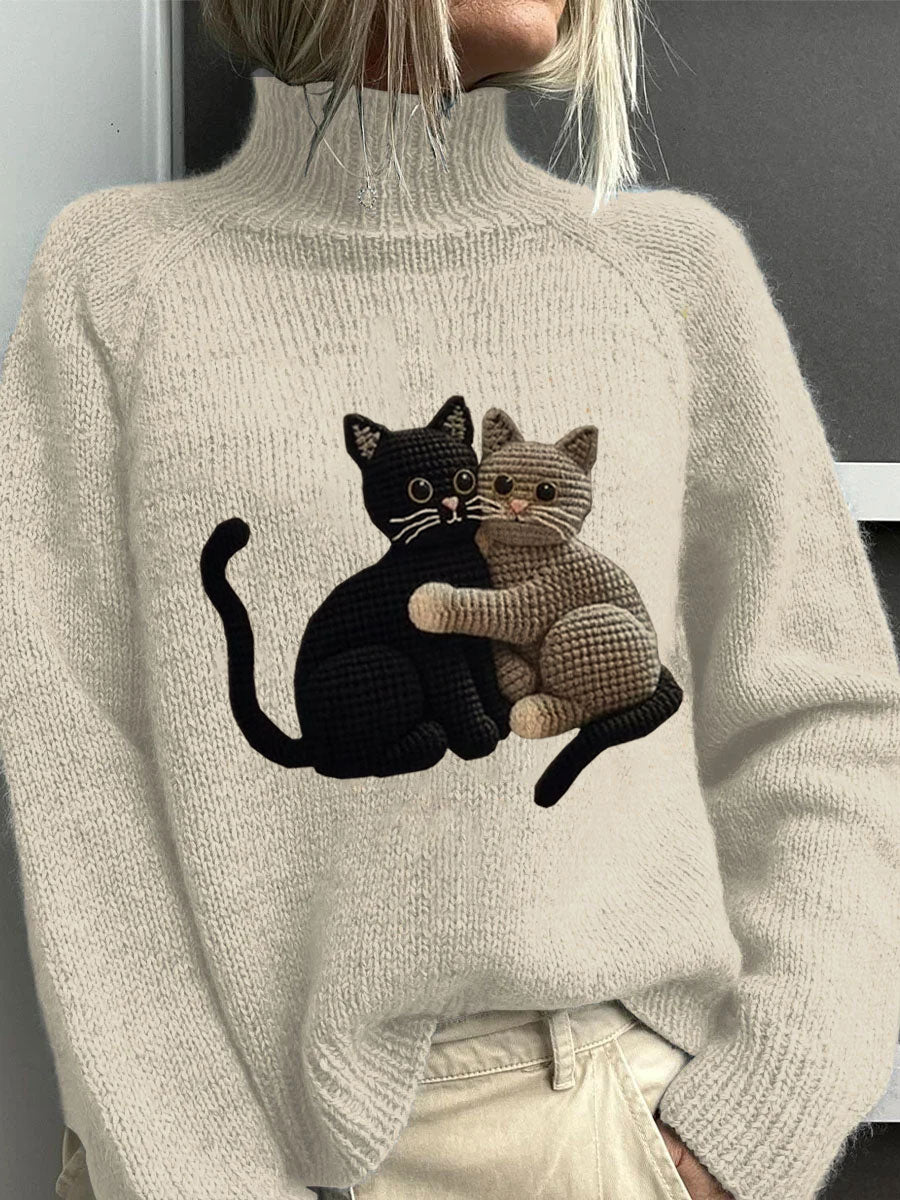 Women's Cute Pet Cat Embroidery Printed Sweater elevenforest