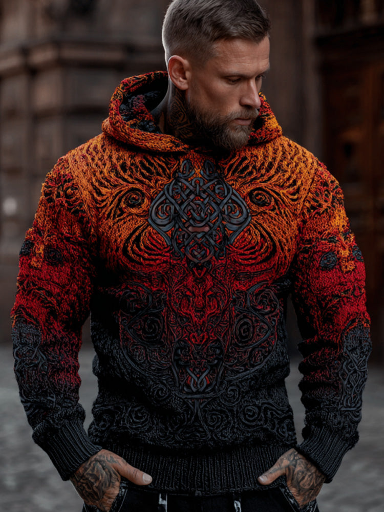 Men's Vintage Halloween Viking Art Knit Hoodie Sweater artswardrobe