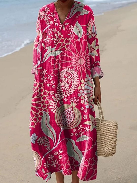 Women's Art Flowers Print Casual Dress