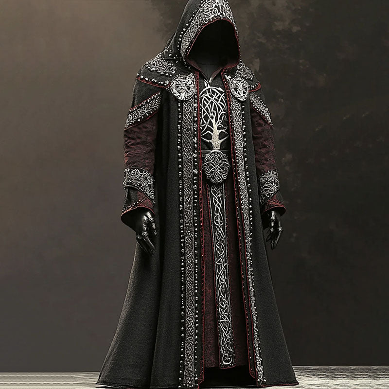 Men's Viking Tree Of Life Embroidered Rivet Hooded Cloak