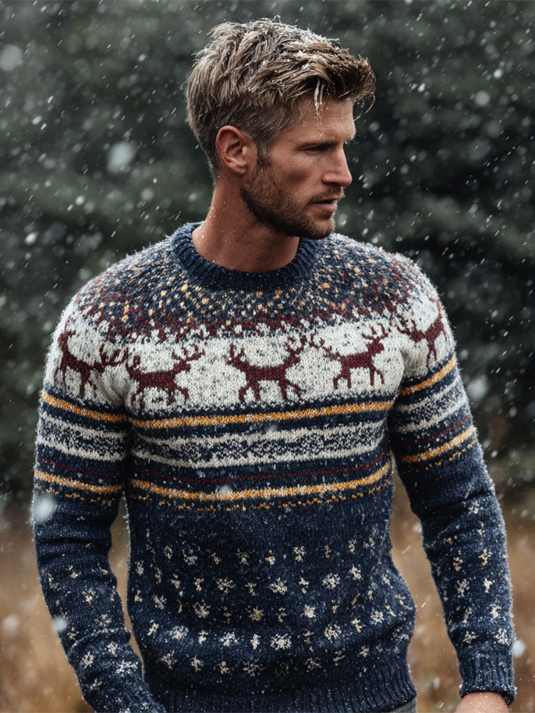 British-style Christmas Reindeer Design Men's Icelandic Sweater artswardrobe