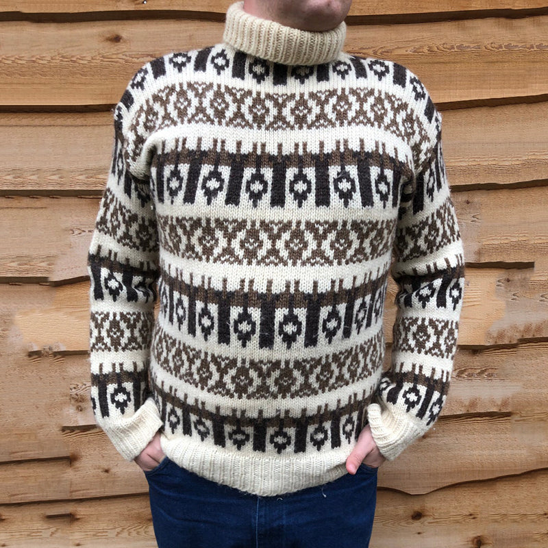 Men's Turtleneck Sweater With Vintage Iceland Jacquard Pattern elevenforest