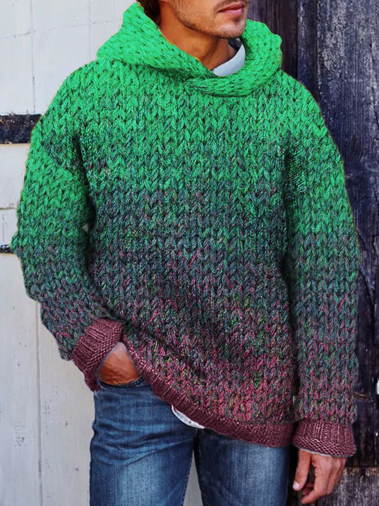 Men's Gradiant Art Crochet Cozy Hooded Sweater artswardrobe