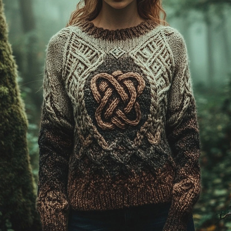 Classic Gradient Celtic Knot Chunky Contrast Color Cozy Sweater artswardrobe