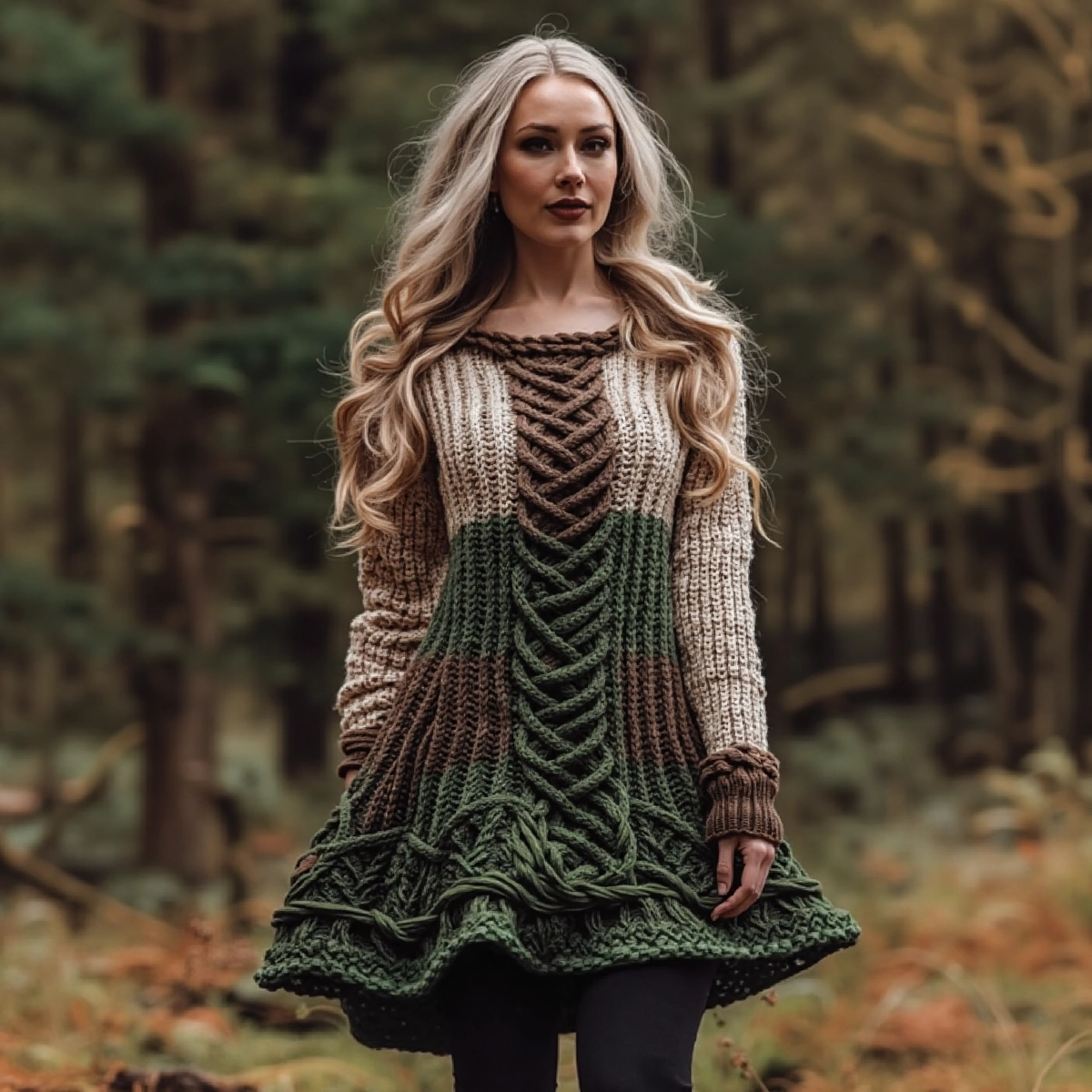 Women's Irish Celtic Knot Gradient Knit Sweater Dress elevenforest