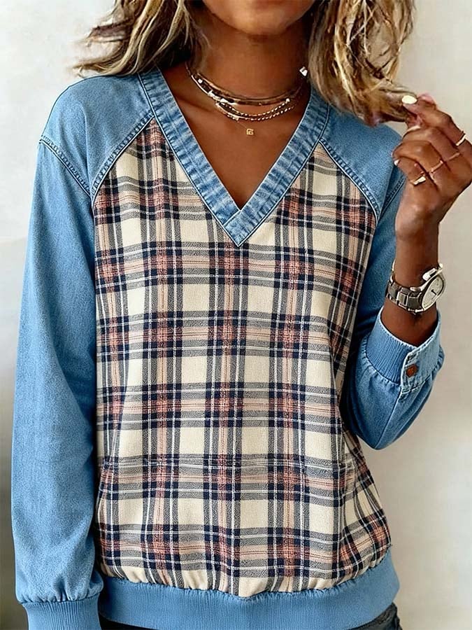 Women'S Casual Loose Contrast Color Stitching Top