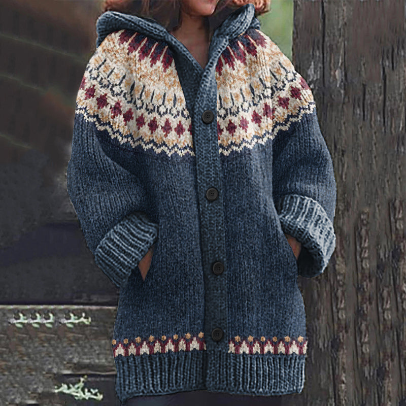 Vintage Icelandic Ethnic Pattern Knitted Hooded Cardigan elevenforest