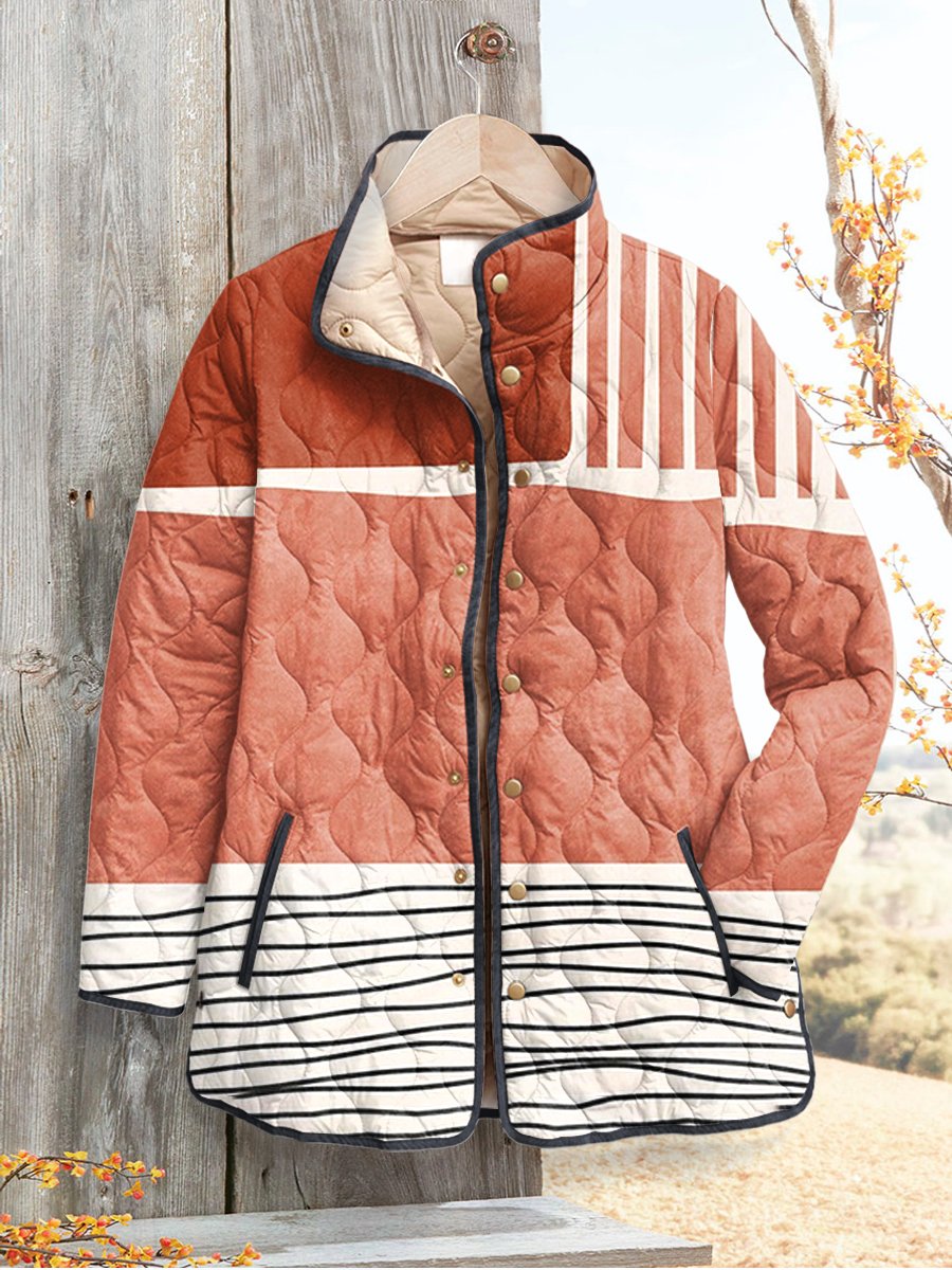 Women's Retro Geometry Art Print Casual Quilted Cardigan